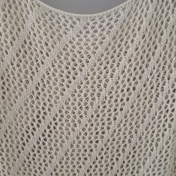 Elegant Cream Knit Dress Open Crochet Maxi With Slit Swim Cover Up - Picture 3 of 4